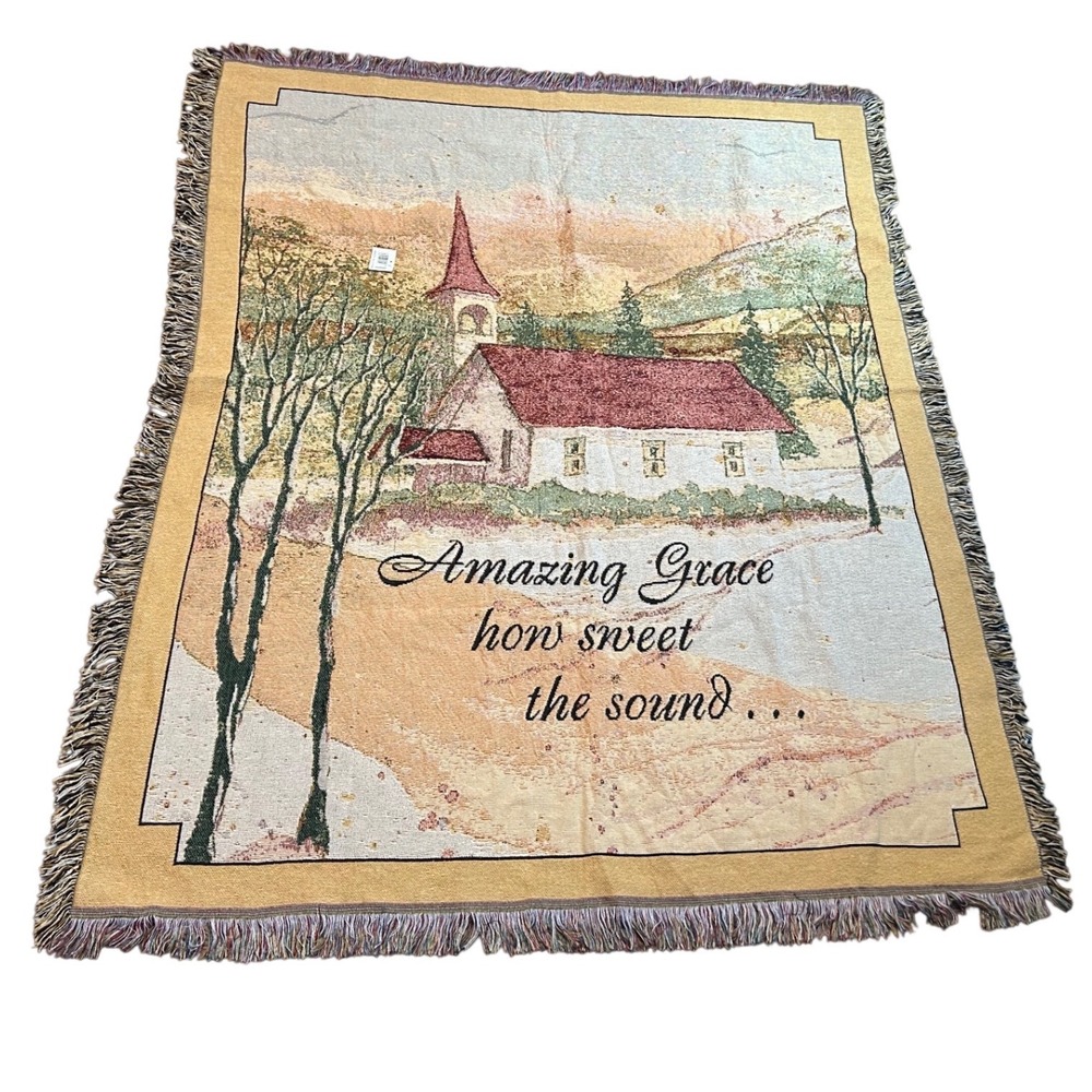 Caring Keepsakes Amazing Grace Woven Tapestry Throw Blanket Church Winter Scene
